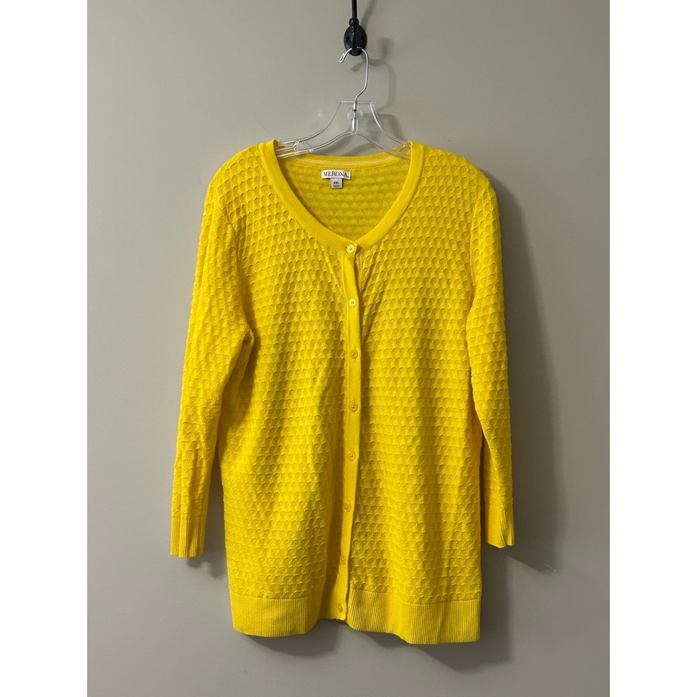 Merona Yellow Textured Knit Cardigan, V-Neck Button Front, Size XXL